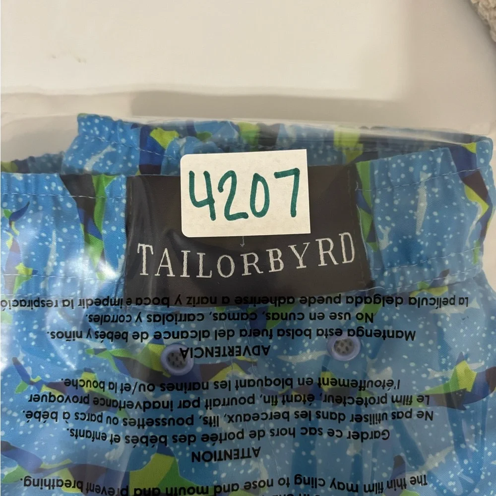 Tailorbyrd Swim Trunks Mens XL Blue‎ Shark Print Mesh Lined Pockets Beach Vacay